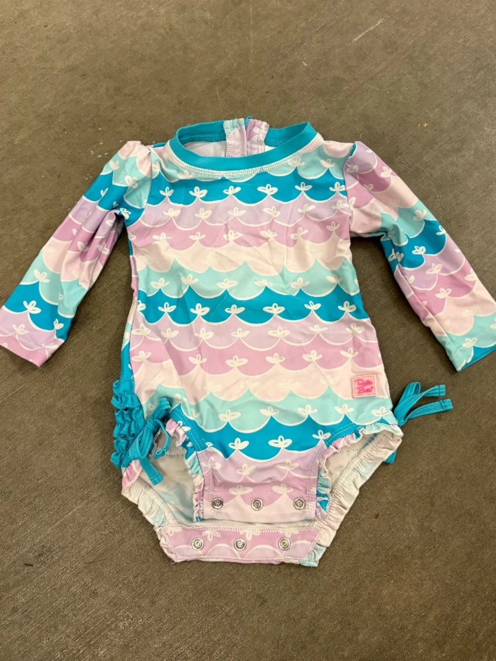 RuffleButts Mermaid Long Sleeve One-Piece Rash Guard 6-12m